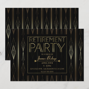 Schwarz & Gold Art Deco Arbeits-Jubiläums-Ruhestan Einladung