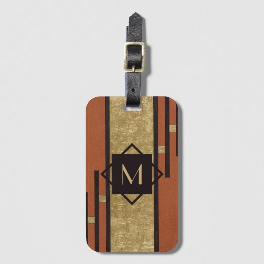 Schwarz & Gold Art Deco Custom Monogram Gepäckanhänger (Vorderseite Vertikal)