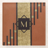 Schwarz & Gold Art Deco Custom Monogram Glasuntersetzer (Vorderseite)