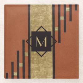 Schwarz & Gold Art Deco Custom Monogram Glasuntersetzer