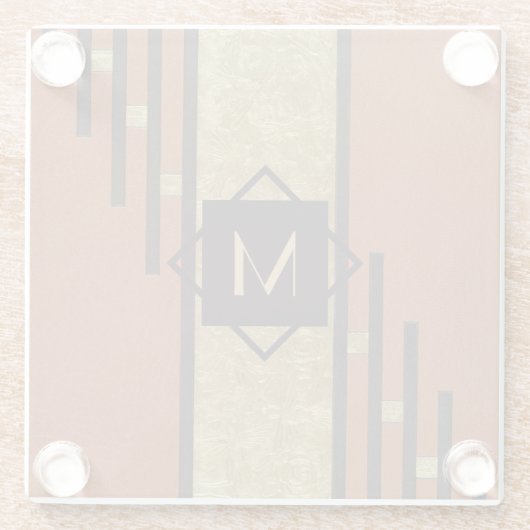 Schwarz & Gold Art Deco Custom Monogram Glasuntersetzer (Rückseite)