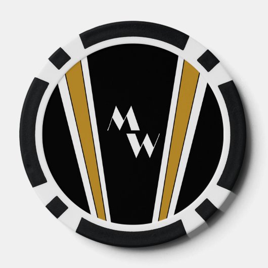 Schwarz-Gold Art Deco Design Mit Monogramm Pokerchips (Rückseite)