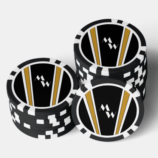 Schwarz-Gold Art Deco Design Mit Monogramm Pokerchips (Stapel)