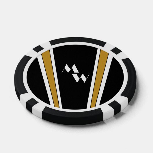 Schwarz-Gold Art Deco Design Mit Monogramm Pokerchips (Einzeln)