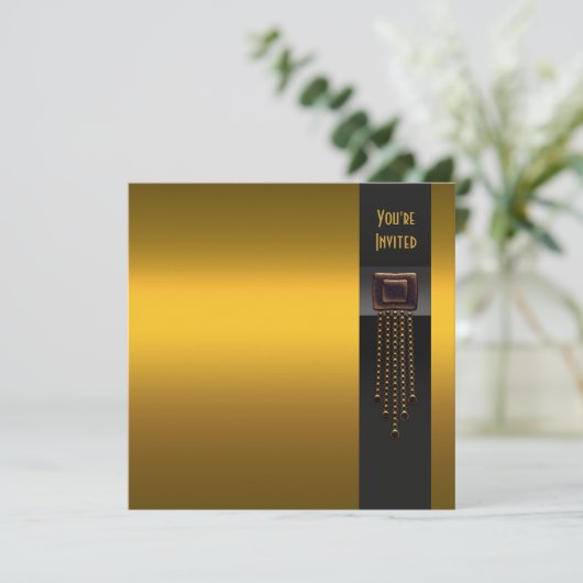 Schwarz-Gold-Art-Deco-Party Einladung (Stehend Vorderseite)