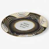 Schwarz-Gold-Art-Deco-Teller Personalisiert Pappteller (Schrägansicht)