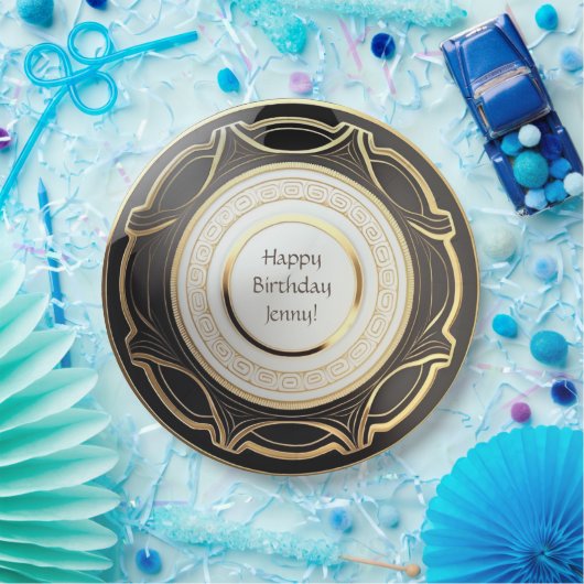 Schwarz-Gold-Art-Deco-Teller Personalisiert Pappteller (Party)