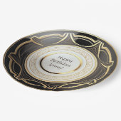 Schwarz-Gold-Art-Deco-Teller Personalisiert Pappteller (Schrägansicht)