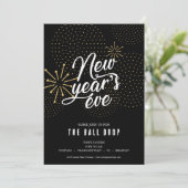 Schwarz-Gold-Ball-Tropfen Silvesterabend-Party Einladung (Stehend Vorderseite)
