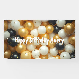 Schwarz-Gold-Ballons | Personalisierter Geburtstag Banner