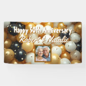 Schwarz-Gold-Ballons | Personalisierter Jahrestag Banner (Horizontal)