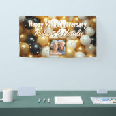 Schwarz-Gold-Ballons | Personalisierter Jahrestag Banner (Messe)