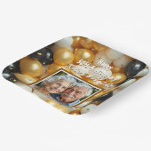 Schwarz-Gold-Ballons | Personalisierter Jahrestag Pappteller (Gewinkelt)