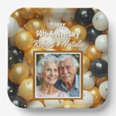 Schwarz-Gold-Ballons | Personalisierter Jahrestag Pappteller (Vorderseite)