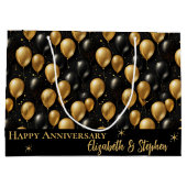 Schwarz | Gold Balloons glücklicher Jahrestag Große Geschenktüte (Rückseite)