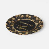 Schwarz | Gold Balloons Glückwünsche Namen Pappteller (Schrägansicht)