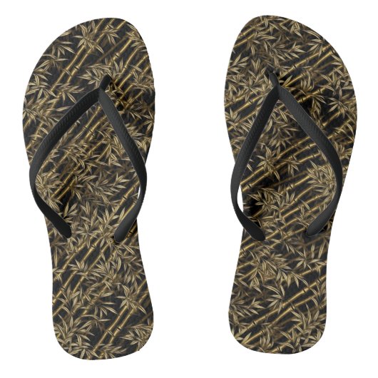 Schwarz-Gold Bambus Muster Flip Flops Badesandalen (Fußbett)