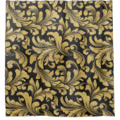 Schwarz-Gold-Barock-Damastmuster Duschvorhang (Vorderseite)