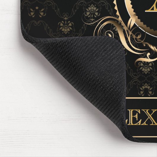 Schwarz-Gold-Barock-Rahmen-Design-Monogramm Mousepad (Ecke)