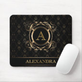 Schwarz-Gold-Barock-Rahmen-Design-Monogramm Mousepad (Mit Mouse)
