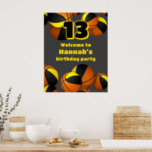 Schwarz-Gold Basketball-Mannschaftsfarben Party Em Poster