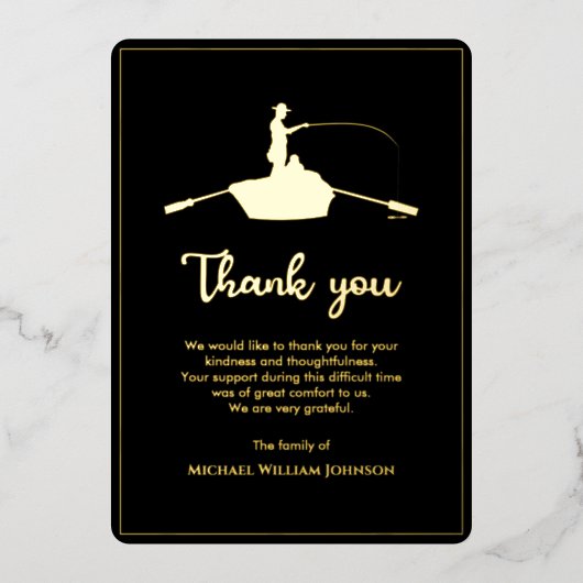 Schwarz-Gold-Beerdigungsdenkmal für ewig Fischen Folieneinladung (Vorderseite)