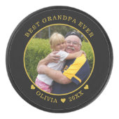 Schwarz-Gold-Bester Opa je Foto Eishockey Puck (Vorderseite)