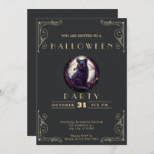 Schwarz-Gold-Black-Cat-Moon Halloween Einladung (Vorne/Hinten)