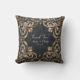 Schwarz-Gold-Blüh-Hochzeitsticker Kissen