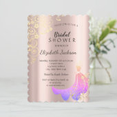 Schwarz, Gold Blume Dress Rose Gold Brautparty Einladung (Stehend Vorderseite)