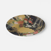 Schwarz-Gold-Blume Kimono Pappteller (Schrägansicht)