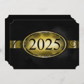 Schwarz-Gold-Blumen-Button 2025-Karte Einladung (Vorne/Hinten)