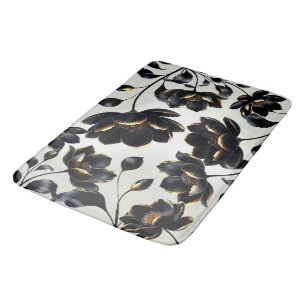 Schwarz & Gold Blumen Greige Elegant Dunkel Schwer Badematte