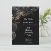 Schwarz-Gold-Blumen-Hochzeitstag-Party Einladung (Stehend Vorderseite)