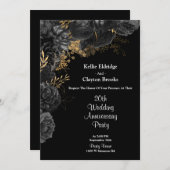 Schwarz-Gold-Blumen-Hochzeitstag-Party Einladung (Vorne/Hinten)