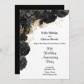 Schwarz-Gold-Blumen-Hochzeitstag-Party Einladung (Vorne/Hinten)