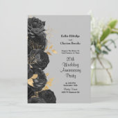 Schwarz-Gold-Blumen-Hochzeitstag-Party Einladung (Stehend Vorderseite)