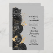 Schwarz-Gold-Blumen-Hochzeitstag-Party Einladung (Vorne/Hinten)