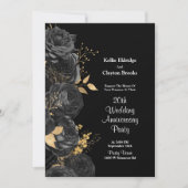 Schwarz-Gold-Blumen-Hochzeitstag-Party Einladung (Vorderseite)