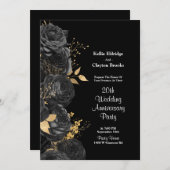 Schwarz-Gold-Blumen-Hochzeitstag-Party Einladung (Vorne/Hinten)