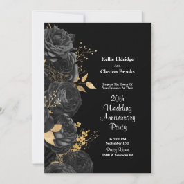 Schwarz-Gold-Blumen-Hochzeitstag-Party Einladung