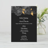 Schwarz-Gold-Blumen-Hochzeitstag-Party Einladung (Stehend Vorderseite)