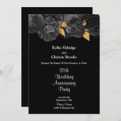 Schwarz-Gold-Blumen-Hochzeitstag-Party Einladung (Vorne/Hinten)