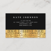 Schwarz-Gold-Blumen-Luxus Elegante Typografie Visitenkarte (Rückseite)
