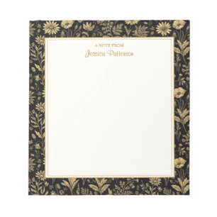 Schwarz & Gold Blumen-Toile-Muster personalisiert Notizblock