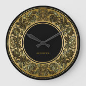 Schwarz-Gold-Blumendesign Große Wanduhr (Vorderseite)