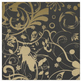 Schwarz-Gold-Blumendesign Stoff (Nahaufnahme)