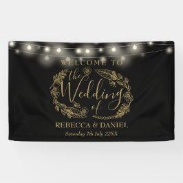Schwarz-Gold-Blumengarten-Hochzeit Banner
