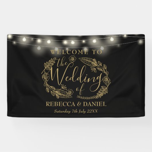 Schwarz-Gold-Blumengarten-Hochzeit Banner (Horizontal)