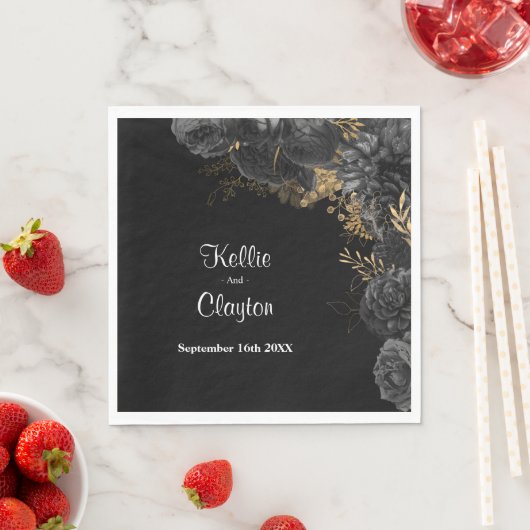 Schwarz-Gold-Blumenhochzeit Napkins Serviette (Beispiel)
